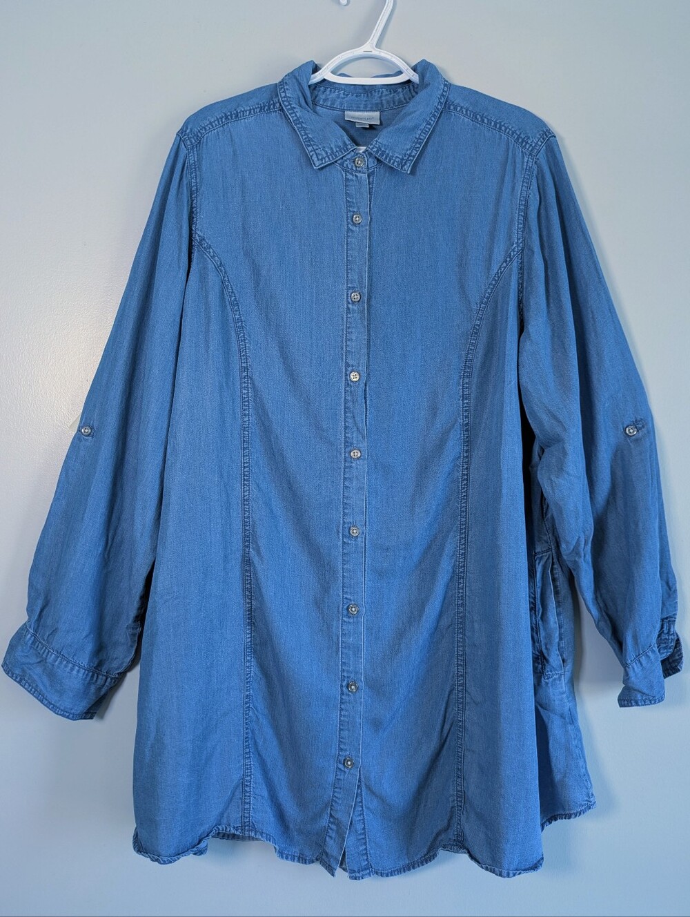 Chambray Artist Shirt Tunic Jacket Smock Button Down Denim Look | 18/20 | Avenue